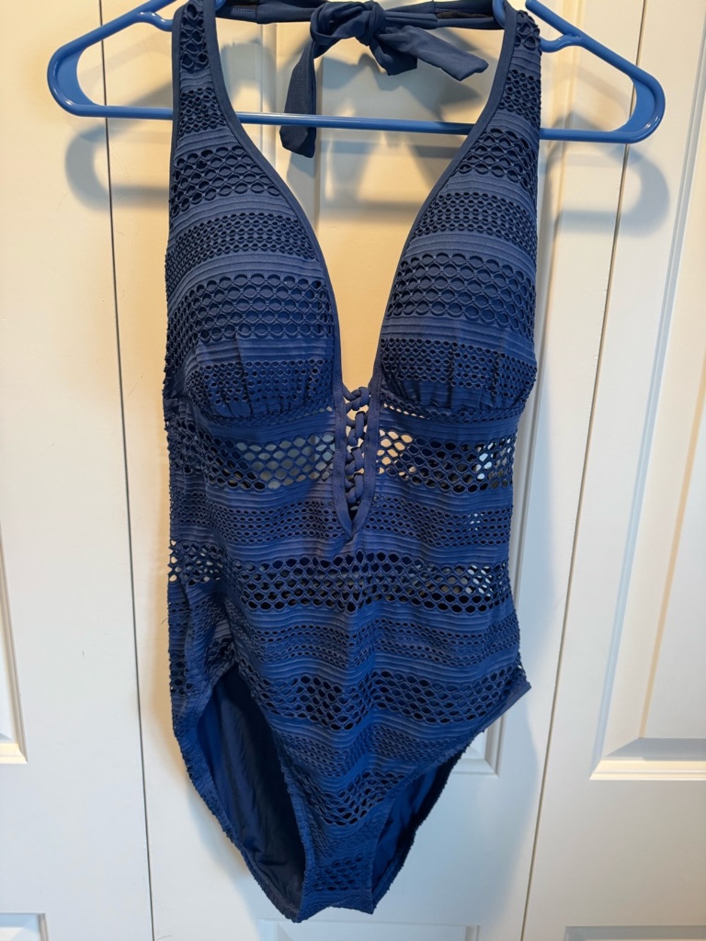 Bleu Rod Beattie Navy Crochet One-Piece Swimsuit
